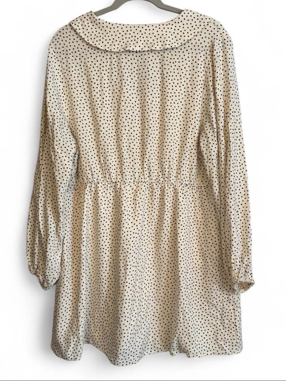 Old Navy Cream Polka Dot Dress XL V Neck Collar Long Sleeves Coquette Kawaii - Picture 3 of 8